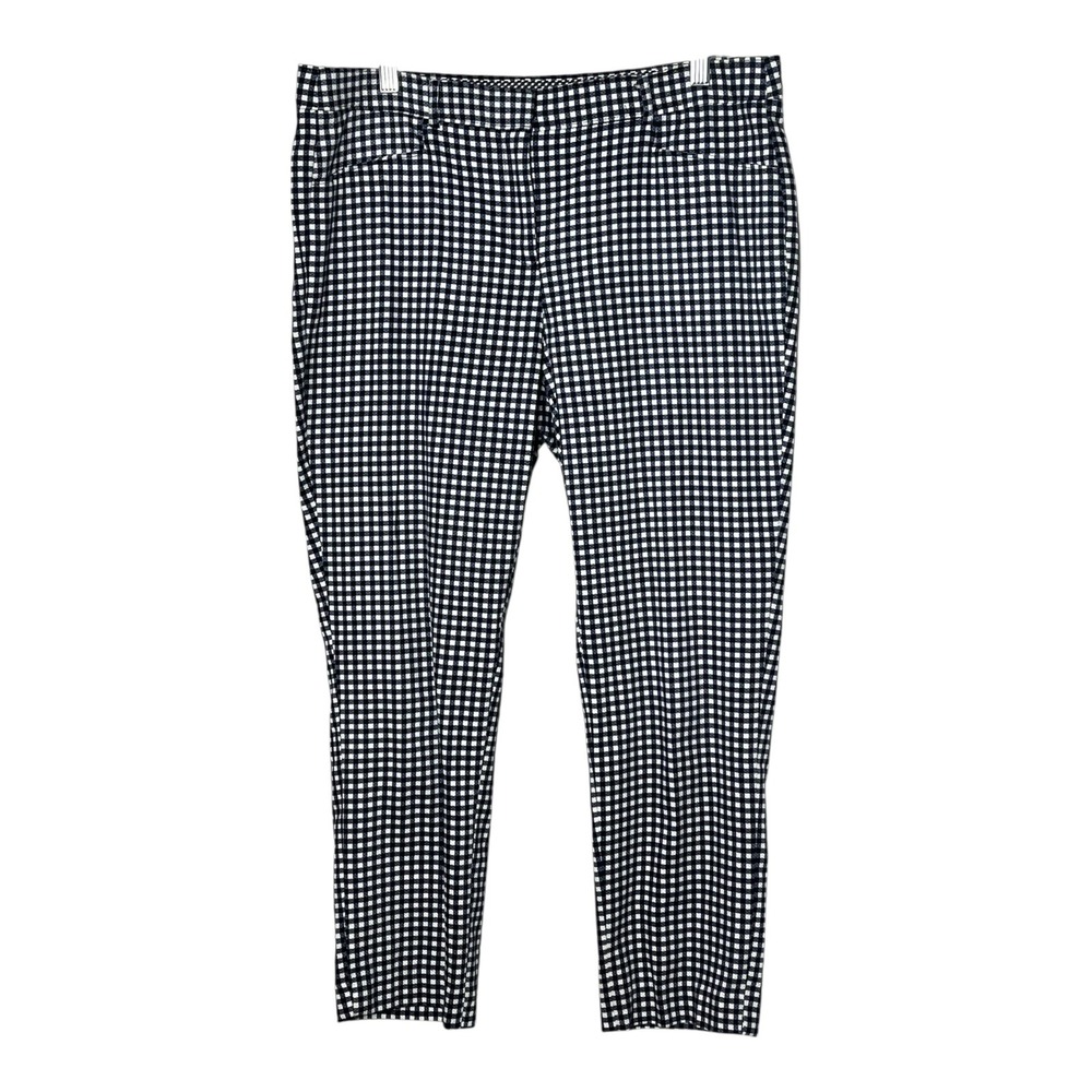Rafaella Modern Weekend Womens Navy Blue White Gingham Check Ankle Pants Size 12